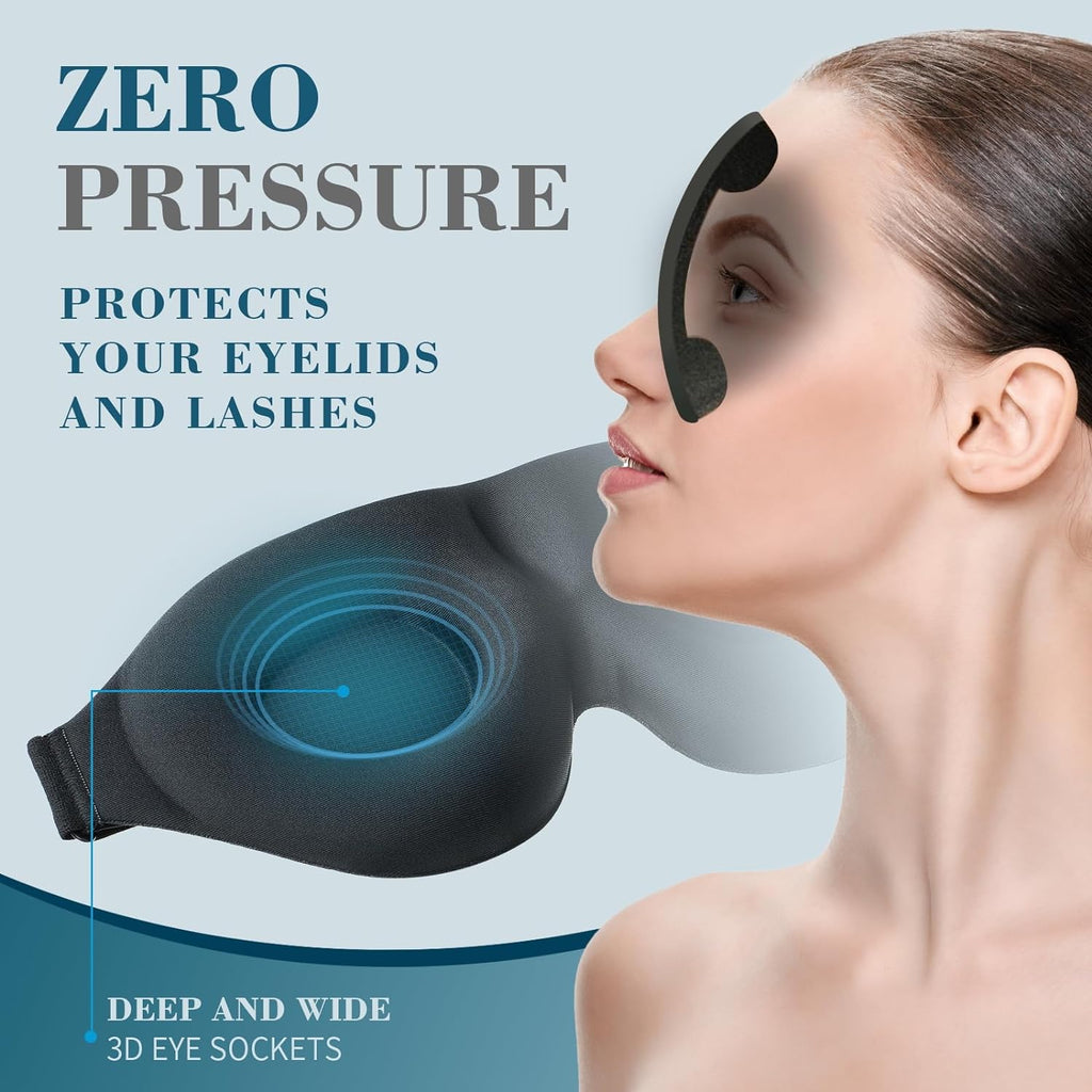 Sleep Mask for Side Sleeper, Light Blocking Sleeping Eye Mask for Women Men, 3D Contoured Cup Night Blindfold, Luxury Eye Cover Eyeshade with Adjustable Strap for Travel, Nap, Black